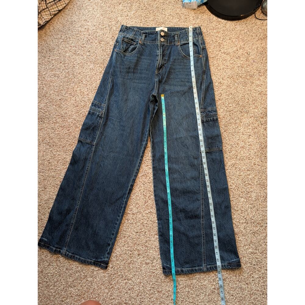 Habitual Women's Wide Leg Cargo Blue Denim Utility Pocket Jeans Size 12/31 - Picture 11 of 12